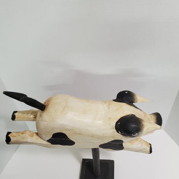 Set of 2 Flying Pig & Cow Jumped Over Moon Carved Wood Figurines Folk Art Vtg? - Picture 13 of 16